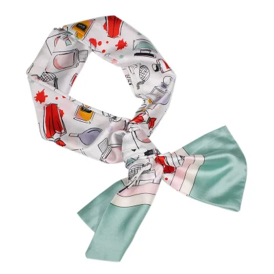 2022 New Simple Silk Scarf Women&prime;s Printed Double-Sided Color Grid Fashion Thin Narrow Long Silk Scarf
