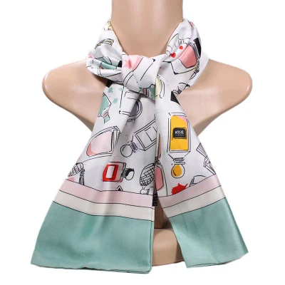 2022 New Simple Silk Scarf Women&prime;s Printed Double-Sided Color Grid Fashion Thin Narrow Long Silk Scarf