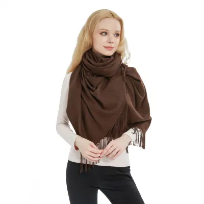 Medium Thickness Ladies Coffee Pashmina Wool Shawls and Cape Wraps