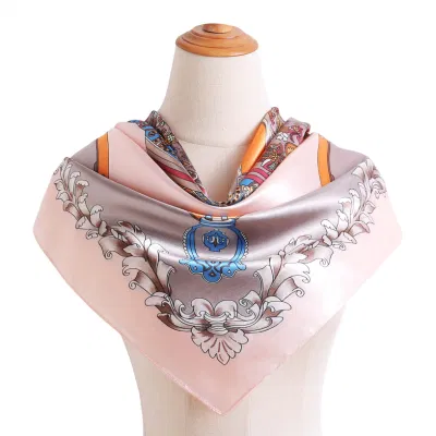 Women Floral Print Light 35 Inch Satin Silk Feeling Hair Wrap Scarf