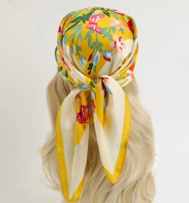 Manufacturer Ladies Silk Head Wraps Scarves New Trend Women Print Pattern Silk Square Polyester Scarf Bandanas