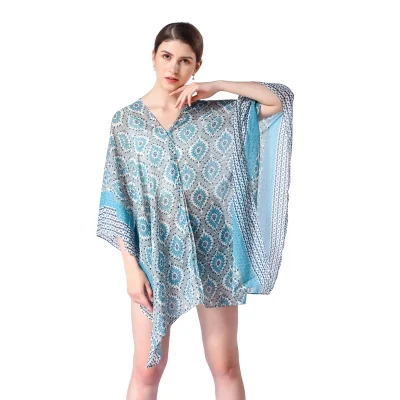 Custom Ladies Beach Chiffon Shawl Wrap Poncho with Button