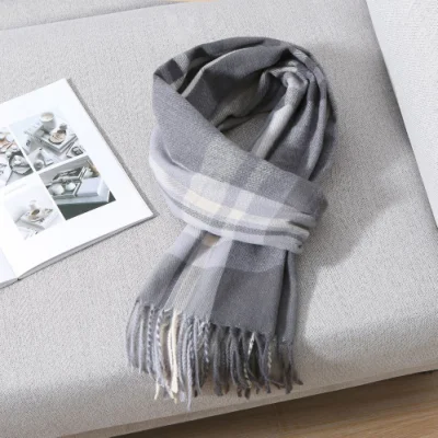 High Quality Custom Men Thick Winter Cashmere Scarf Fashion Plaid Pashmina Shawl Scarf with Tassel