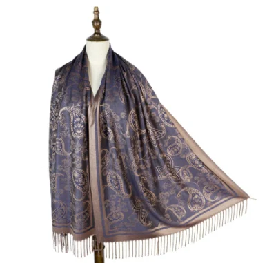 Ladies Fashion Woven Jacquard Shawl Acrylic Lurex Scarf Shiny Scarf