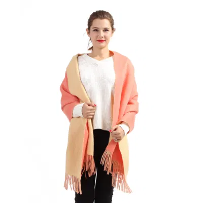 Winter Solid Color Simplicity Style Ladies Pink Wool Scarf Warm Tassel Shawl