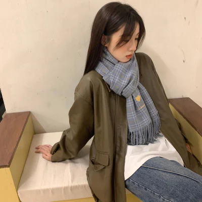 Custom Winter Warm Long Shawls Plaid Fashion Embroidery Women Scarf