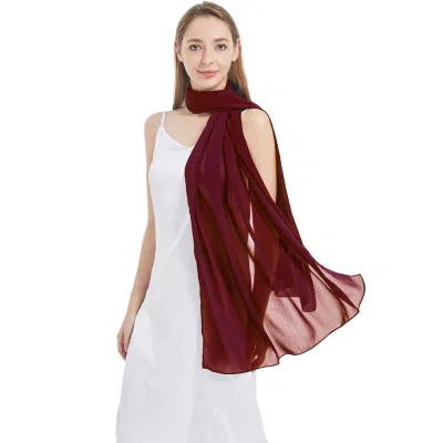 Popular Pure Burgundy Long Elegant Chiffon Shawls for Wedding Bridal