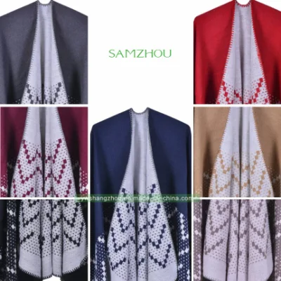 Fashion Euramerican Jacquard Cape Split Scarf Lady Cashmere Shawl Winter