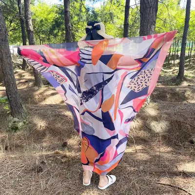 Soft Sheer Custom Digital Printing Chiffon Silk Polyester Scarf