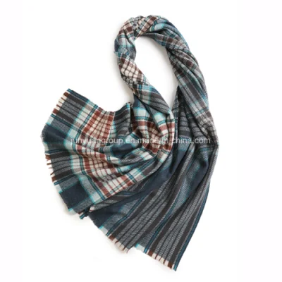 Lady Pastoral Style Vintage Yarn-Dyed Colorful Checked Woven Wool Scarf