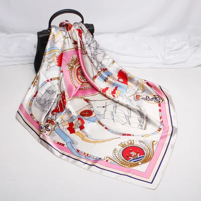 New Fashion Women Gift Imitation Silk Square 90*90cm Twill Print Satin Hairband Polyester Soft Lady Scarf