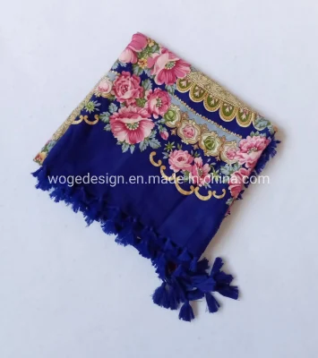Hot Twill Yiwu Manufacturer 100*100cm Soft Ethnic Slavic Scarves Babushka Square Viscose Floral Russian Shawl Scarf