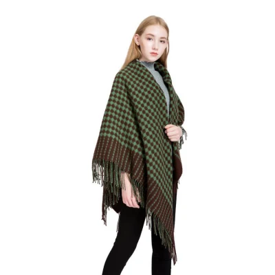 Wholesale Vintage Plaid Shawl Oversized Checkered Women Pure Wool Scarf