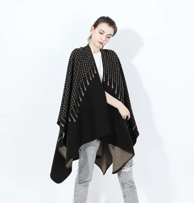 New Jacquard Acrylic Poncho Shawl Woven Warm and Soft Brown Women Poncho