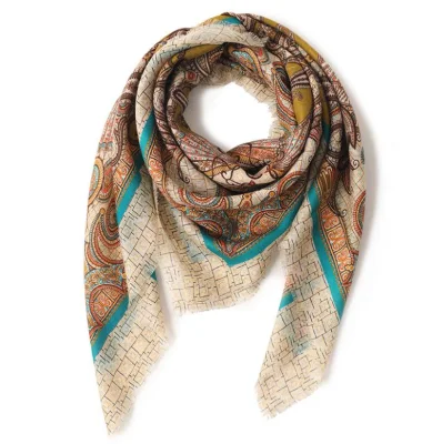 Digital Printed Custom Brand Design 100% Wool Winter Scarf Luxury Shawl