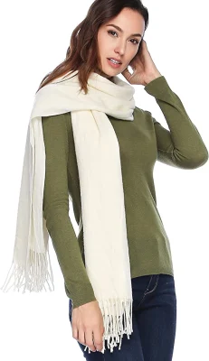 White Shawl Wool Wraps Soft Extra Large Thick Scarf