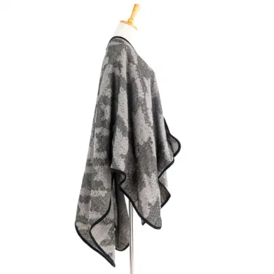 Outerwear Spring Autumn Woman Grey Warmth Apparel Oversize Double Sides Soft Front Open Lattice Tartan Arts Character Casual Shawl Sweaters Cape Blanket Poncho