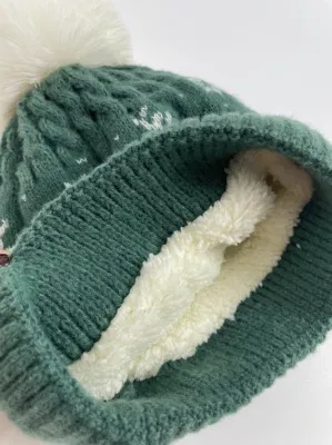 Wholesale Christmas Festival Winter Deer Print Warm Scarf Hat Gloves Three-Piece Set