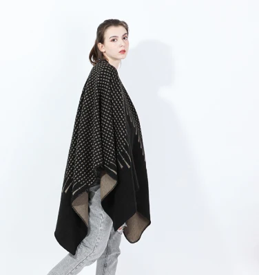 New Jacquard Acrylic Poncho Shawl Woven Warm and Soft Brown Women Poncho