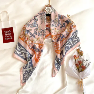 Women Fashion Print Small Office Hair Scarf Women Silk Scarf with 100% Mulberry Silk