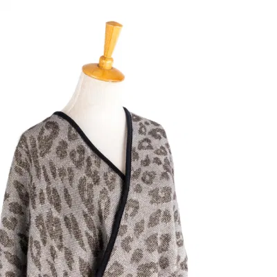 Apparel Women Grey Winter Knitted Reversible Front Open Oversized Elegant Leopard Cheetah Dots Striped Sweater Cardigan Lined Blanket Cape Pallium Poncho
