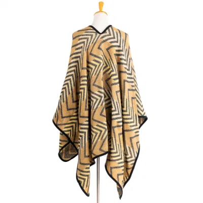Apparel Women Camel Winter Jacquard Knitted Reversible Oversized Geometric Striped Lined Sweater Bohemian Cardigan Tartan Blanket Zigzag Cape Pallium Poncho