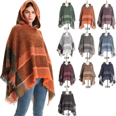 Winter Fashion Warm Ladies Hooded Poncho Shawl