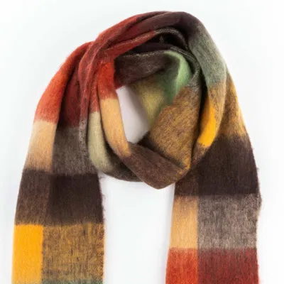 Custom Outerwear Outfit Apparel Accessory Unisex Winter Long Fringe Red Multi Checks Grid Tartan Cashmere Feel Shawl Pashmina Windowpane Blanket Scarf