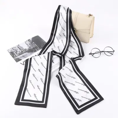 14X145cm Custom Multi Use Fashion Silk Satin Scarf Silk Hair Ribbon Hairband Bag Band