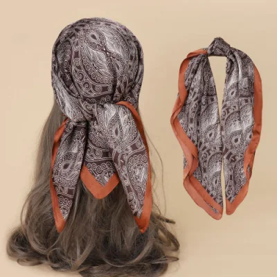 Fashion Style Women Silk Square 70*70cm Chiffon Satin Twill Print Jacquard Color Soft Decorative Hair Band Lady Scarf