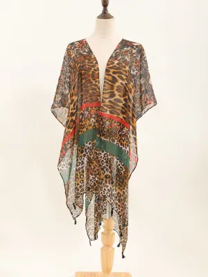 Leopard Print Pashmina Silky Shawl Kimono Scarfs Stole Wrap Cover up Women