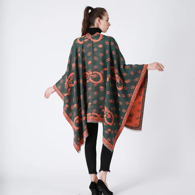 Classic Fashion Poncho Leopard Winter Cape for Women Plaid Double-Sided Shawl