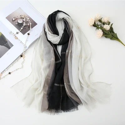 New Style Polyester Thin Versatile Double-Colors Fashion Gold Silk Thread Lady Scarf