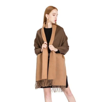 Winter Solid Color Simplicity Style Ladies Pink Wool Scarf Warm Tassel Shawl