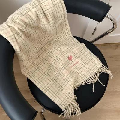 Custom Winter Warm Long Shawls Plaid Fashion Embroidery Women Scarf