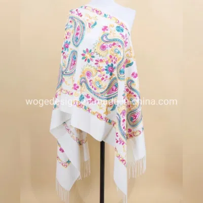 Yiwu Woge Ladies Echarpe Tippet Embroidered Paisley Floral Pashmina Shawl for Winter