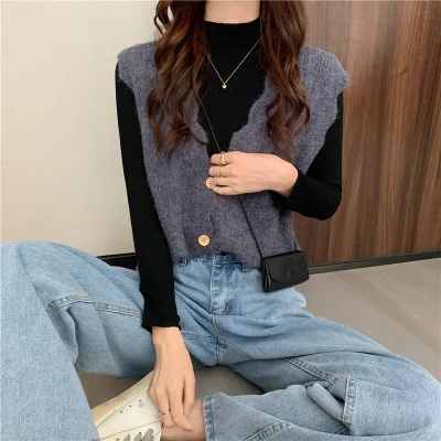 Hollow Knitted Vest Cardigan Women&prime;s Autumn and Winter New V-Neck Vest Sweater Shawl