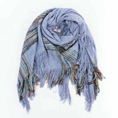 Wholesaler Outerwear Apparel Accessory Women Spring Winter Lilac Long Fringe Checks Grid Tartan Warm Pashmina Windowpane Beach Headwear Blanket Scarf Shawl