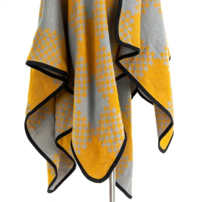 Outerwear Woman Mustard Warm Apparel Oversize Double Sides Grey Block Front Open Lattice Tartan Grids Dots Square Art Casual Shawl Sweaters Cape Pallium Poncho