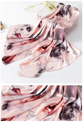 Female Shinny Hijab Elegant Head Wraps Soft Silk Feeling Long Muslim Shawl Hijab Malaysia Satin Flora Print Scarf
