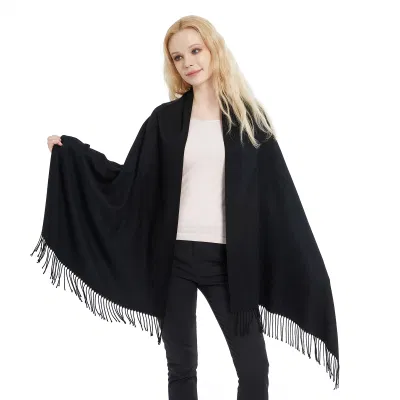  All Season Ladies Medium Thickness Black Pashmina Wool Shawls and Cape Wraps