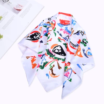 35&quot; Square Silk Like Printing Head Scarf Women&prime;s Fashion Silk Feeling Scarf