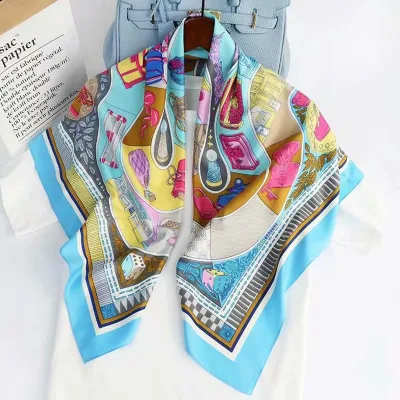 New Spring Summer Custom Design Fashion Floral Hair Band Lady Square Silk Scarf