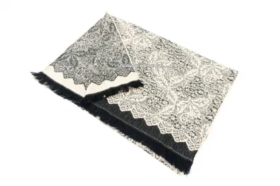 Fashion Accessory Women Winter Pink Grey Acrylic Woven Fringe Lace Jacquard Flower Floral Design Long Scarf