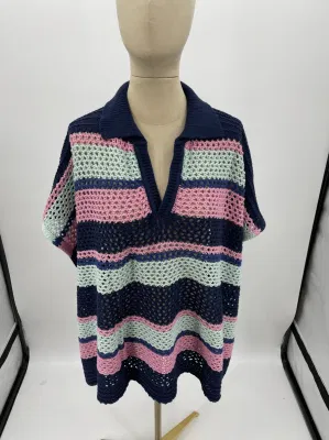 Summer Leisure Stripe Luxury Poncho Shawls Knit Crochet Ponchos with Short Sleeve