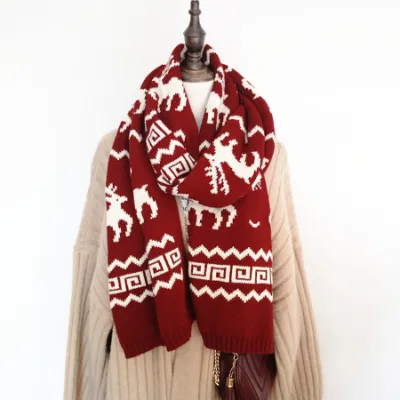 Snowflake Unisex Christmas Reindeer Cotton Fall Winter Warm Knit Long Scarf