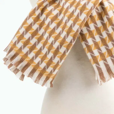 Wholesaler Outerwear Apparel Accessory Woman Winter Warm Camel Cashmere Feel Woven Tassel Grid Checks Stoles Shawl Pashmina Character Blanket Scarf