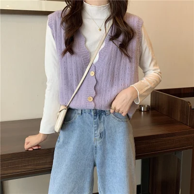 Hollow Knitted Vest Cardigan Women&prime;s Autumn and Winter New V-Neck Vest Sweater Shawl