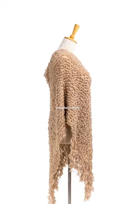 Home Rui Manufacturer Outerwear Spring Autumn Woman Apparel Accessory Warmth Wraps Knitted Frill Waves Fringe Pullover Oversize Ruffled Shawl Cloak Cape