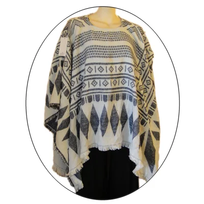 Lady Winter Fashion Knitting Star Jacquard Shawl Poncho Ruana Wrap